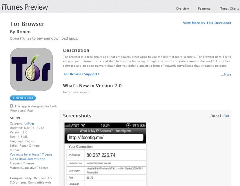 Tor browser app in the Apple app store is fake