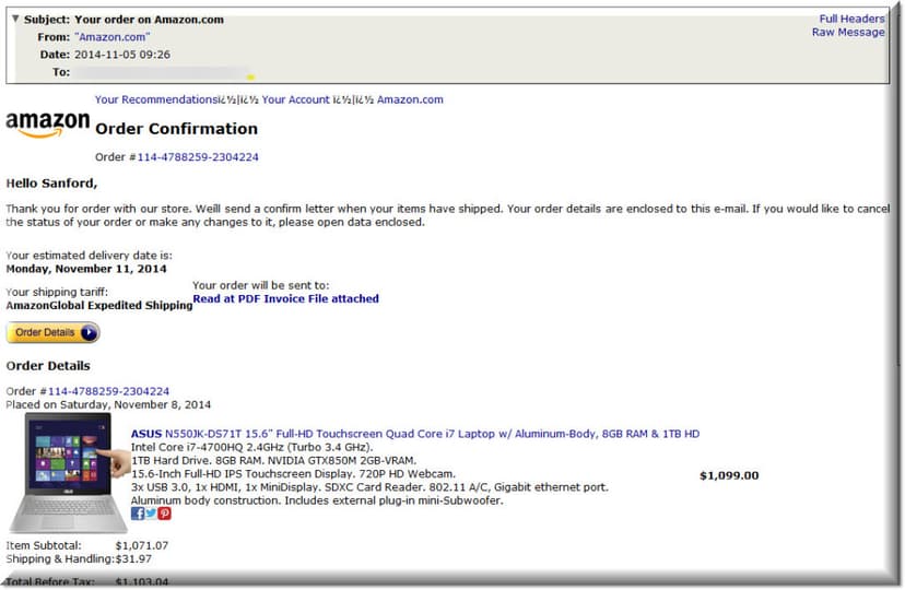 Amazon phishing campaign aim to infect Holiday shoppers
