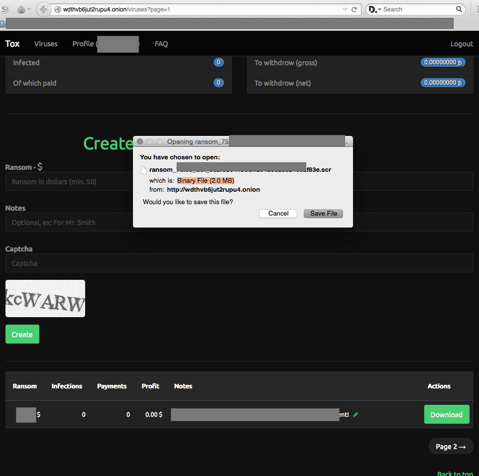 Tox ransomware platform builder is now available for sale