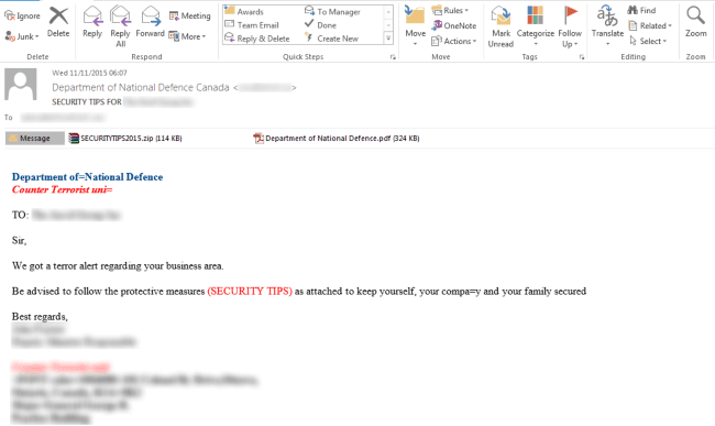Terror alert spam detected by Symantec in the wild