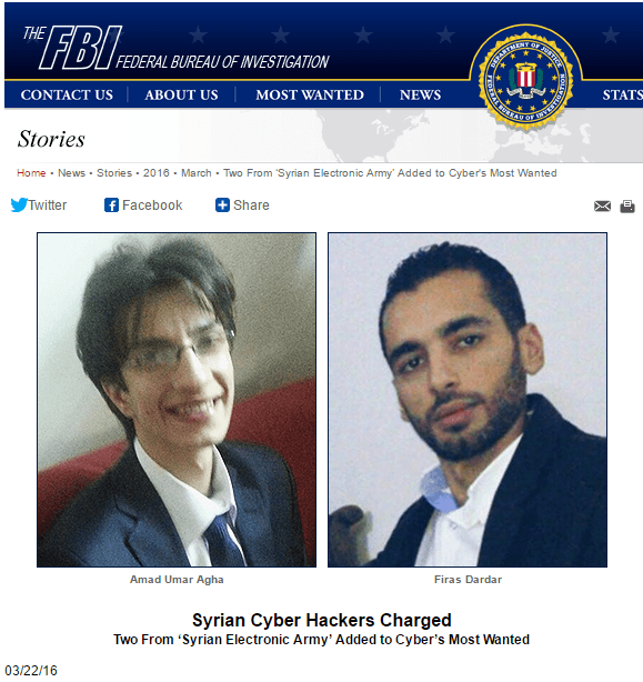 Three Syrian Electronic Army Hackers are in the FBI Most Wanted