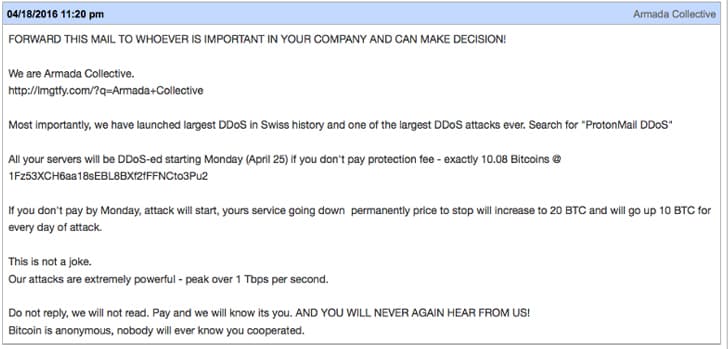 Businesses pay $100k to alleged Armada Collective to avoid DDoS
