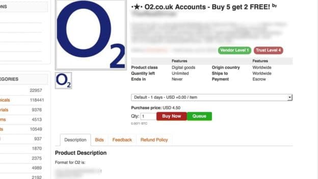 Hackers are offering for sale O2 customer data on the dark web