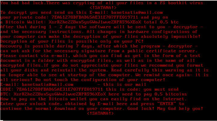 Watch out the Satana ransomware is comining