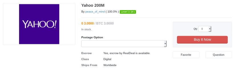 Peace is advertising 200 Million alleged Yahoo accounts on Dark Web