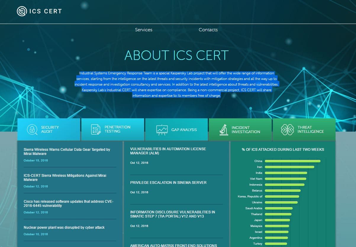 Kaspersky Lab launched the new Lab ICS-CERT