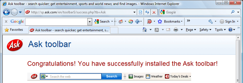 Ask.com infected toolbar gets stopped in its tracks before it gets started
