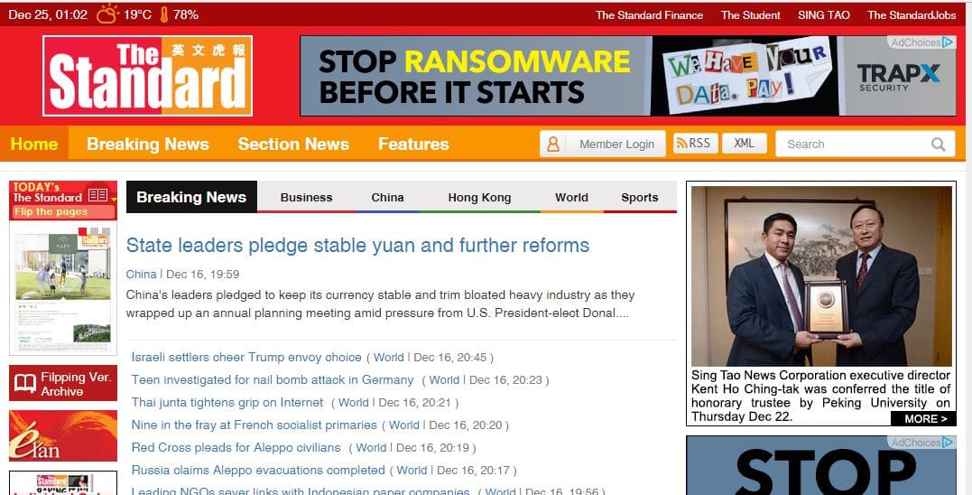 Hackers breached the “The Standard Hong Kong” newspaper