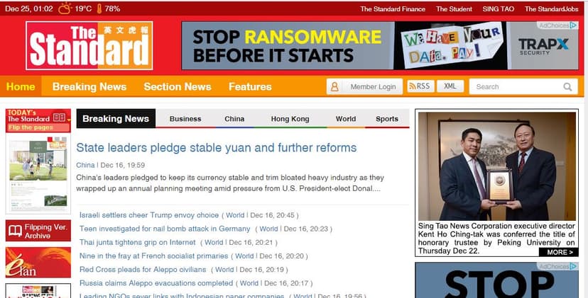 Hackers breached the “The Standard Hong Kong” newspaper