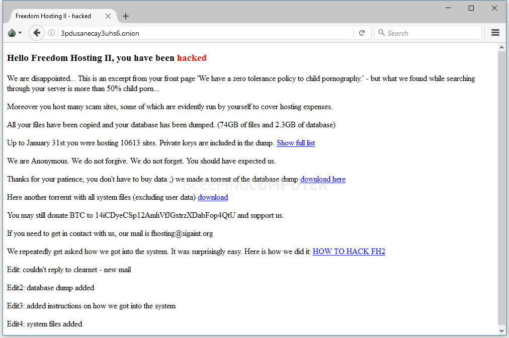 Anonymous hacked Freedom Hosting II, a fifth of the Dark Web is down