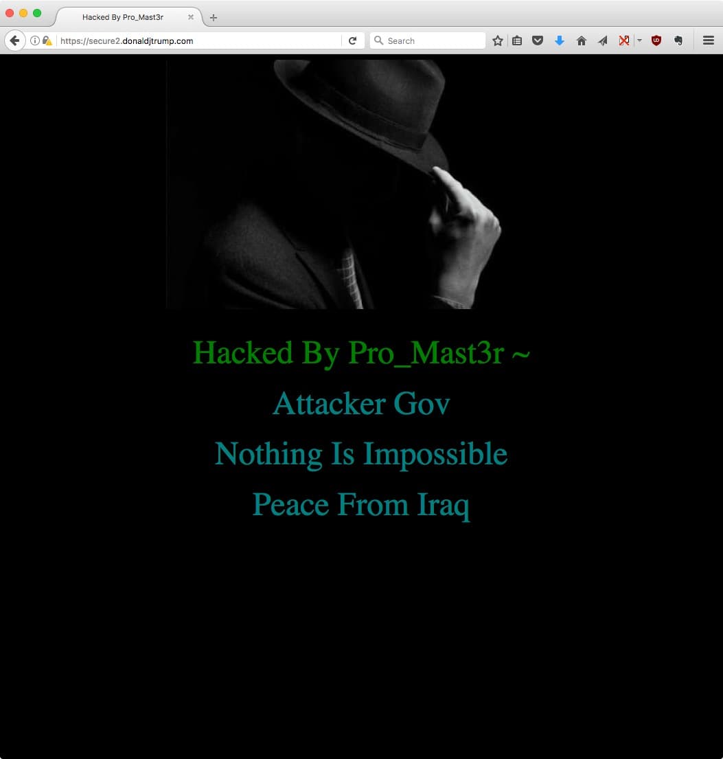 A group of Iraqi hackers called Pro_Mast3r defaced a Trump website
