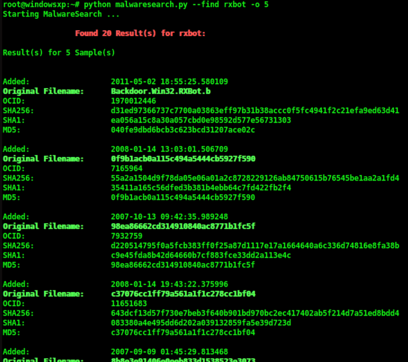 Malwaresearch – A command line tool to find malware on Openmalware.org