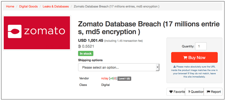 Zomato Data breach – Nearly 17 million usernames and hashed passwords stolen