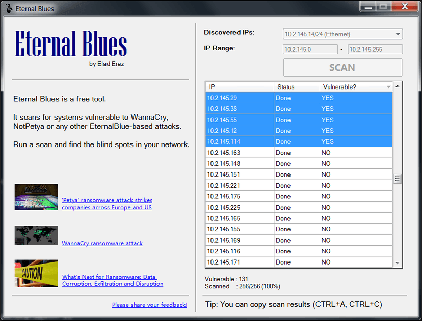 Researcher released Eternal Blues, a free EternalBlue vulnerability scanner