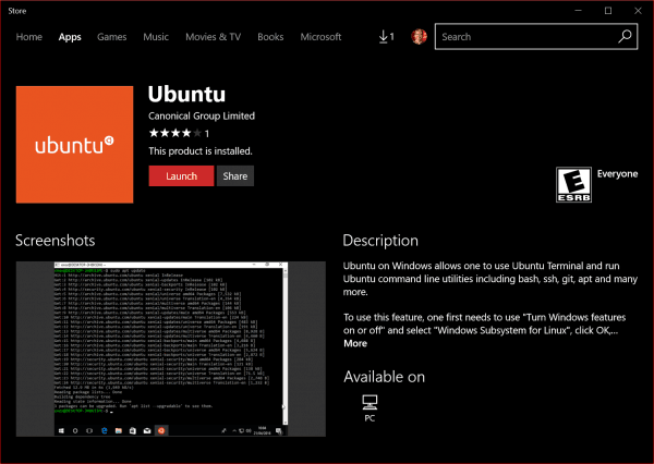 Ubuntu Windows Store