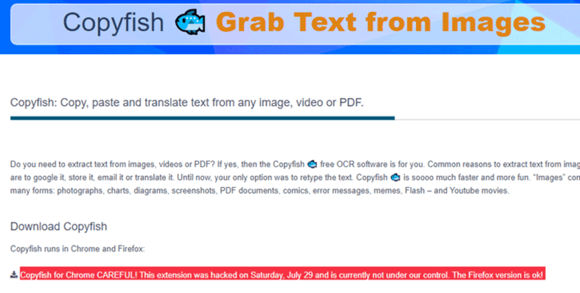 CopyFish Extension for Chrome Stolen And Updated With Trojan Adware