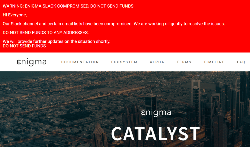 Enigma platform hacked, hackers stole over $470,000 worth of Ethereum