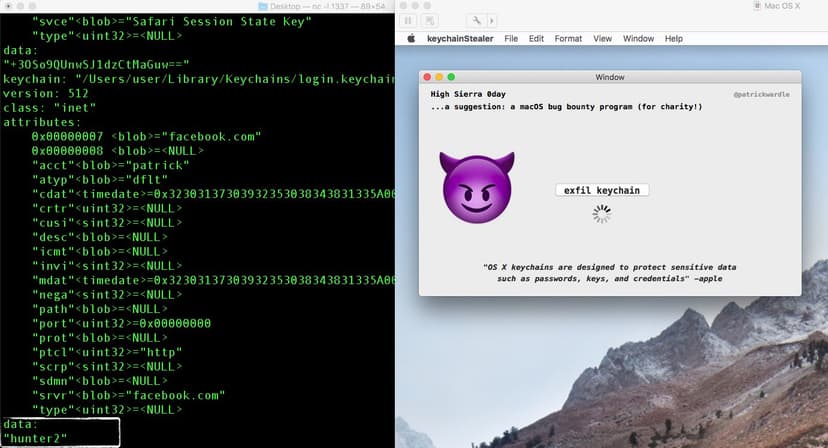 Unsigned apps can dump the full OS keychain, including your plaintext passwords