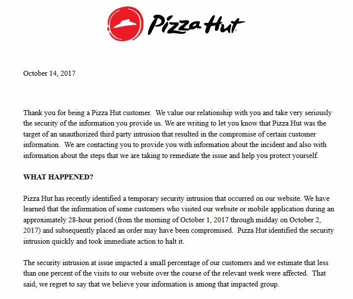 Pizza Hut notifies card breach while users have already reported fraudulent transactions