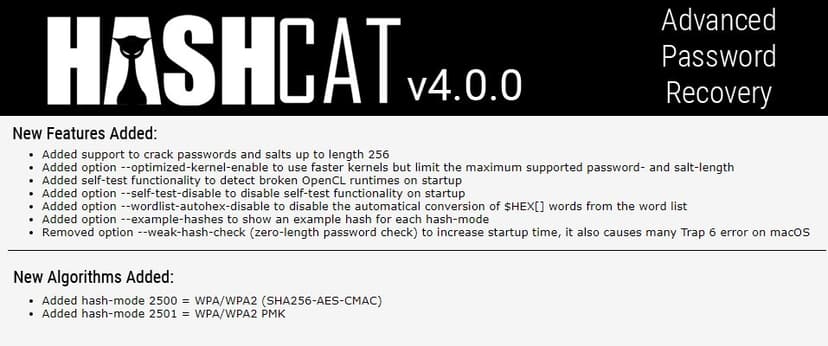 Hashcat 4.0.0 now can crack passwords and salts up to length 256
