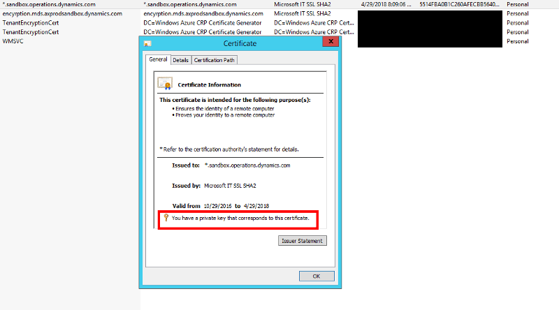 Dynamics 365 certificate