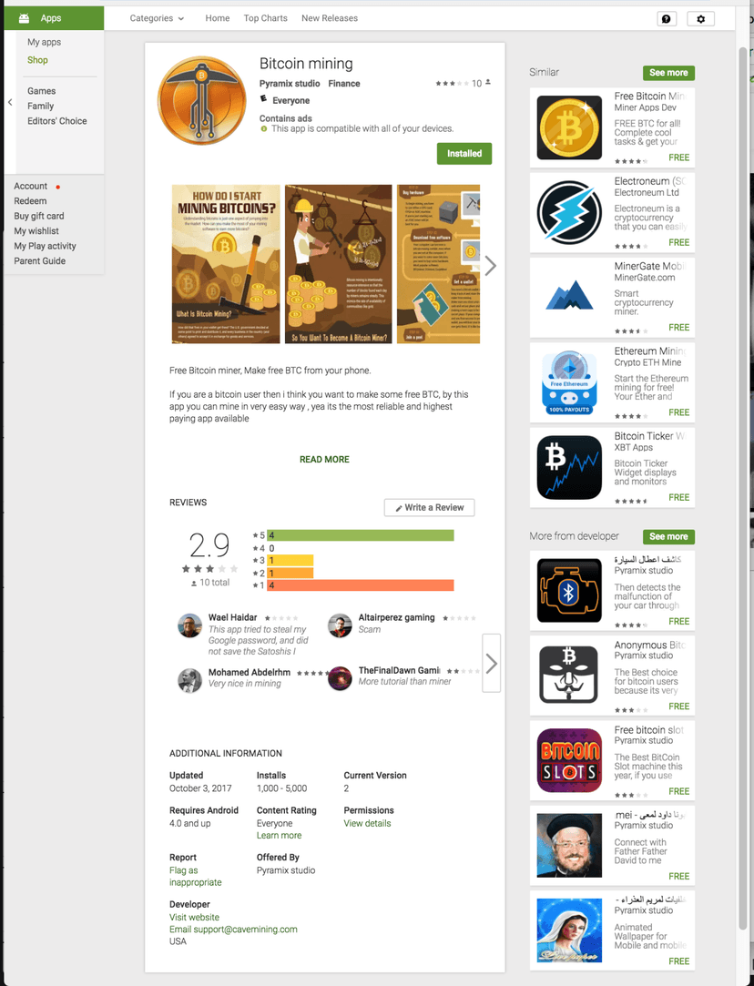 Three fake Bitcoin wallet apps were removed from the official Google Play