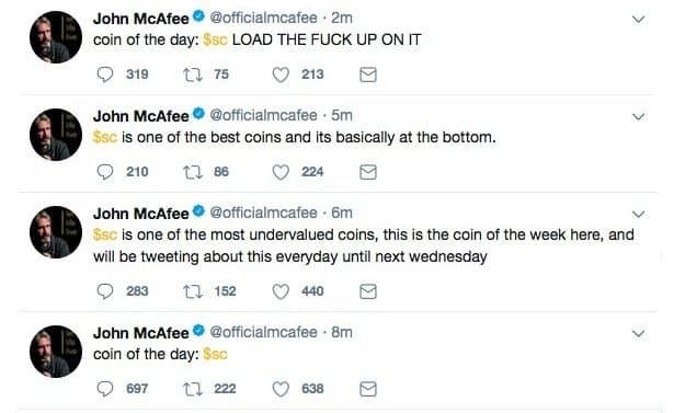 The Twitter account of the popular security expert John McAfee was hacked