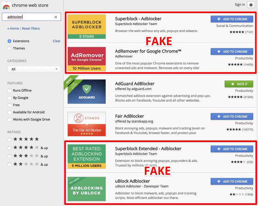 At least 20 Million Chrome users have installed malicious Ad Blockers from Chrome store