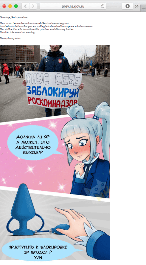 Anonymous defaced Russia govt website against Telegram ban