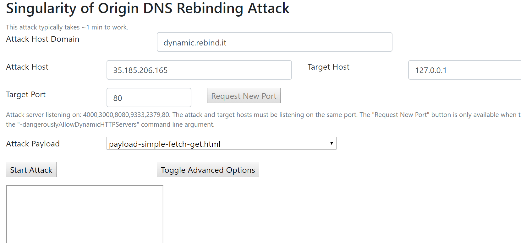 Singularity DNS rebinding attack