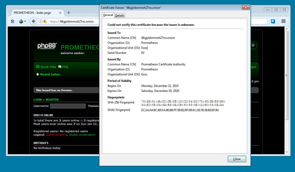 SSL certificates Tor public address