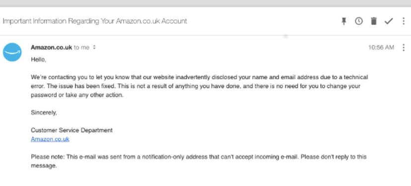 Amazon UK is notifying a data breach to its customers days before Black Friday