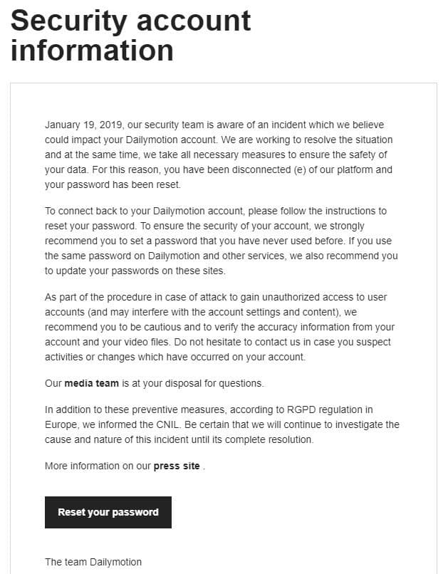 Dailymotion forces password reset in response to credential stuffing Attack