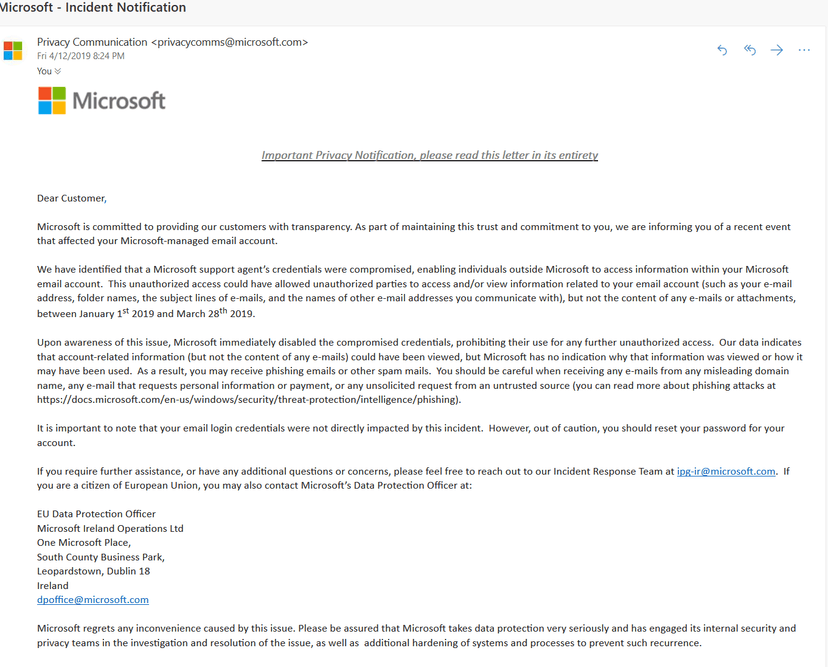 Attackers hacked support agent to access Microsoft Outlook email accounts