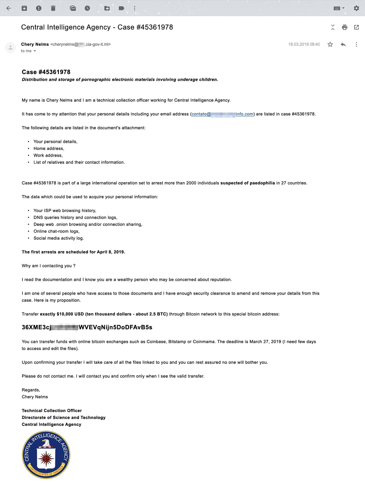 CIA sextortion campaign, analysis of a well-organized scam