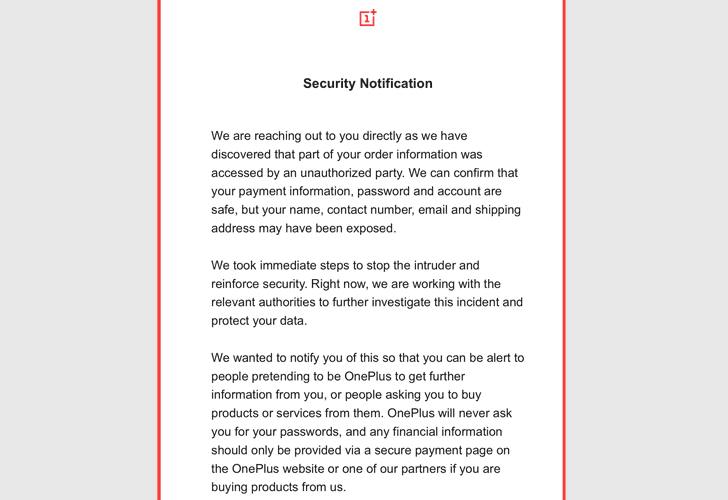 oneplus data-breach notice