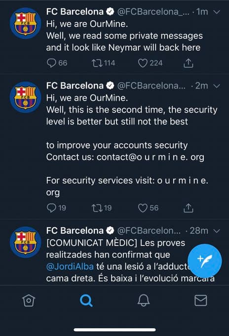 FC Barcelona and the International Olympic Committee Twitter accounts hacked