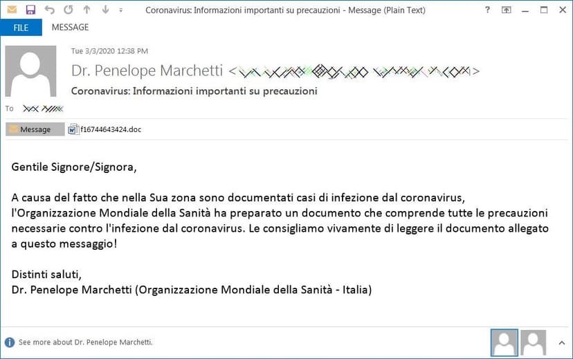 TrickBot targets Italy using fake WHO Coronavirus emails as bait