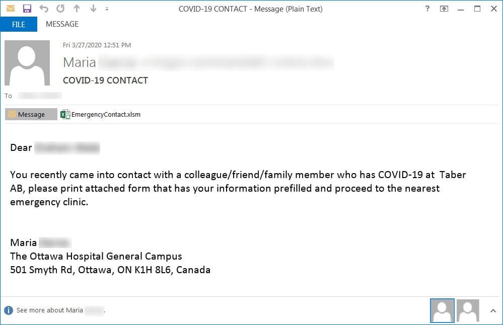 Your colleague was infected with Coronavirus, this is the latest phishing lure