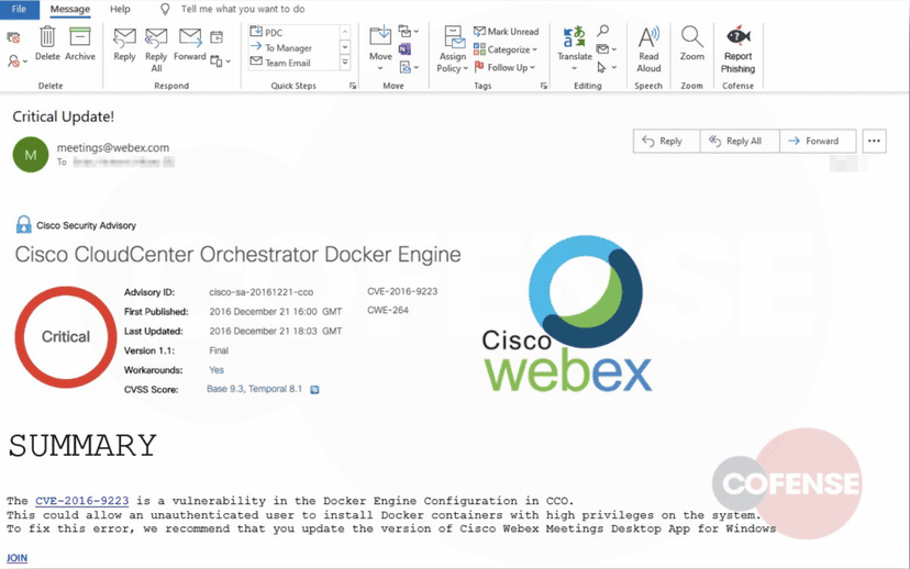 Fake Cisco ‘Critical Update’ used in phishing campaign to steal WebEx credentials