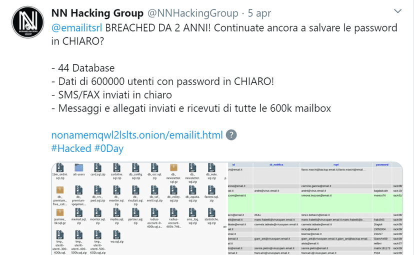 Updated: Italian email provider Email.it hacked, data of 600k users available for sale