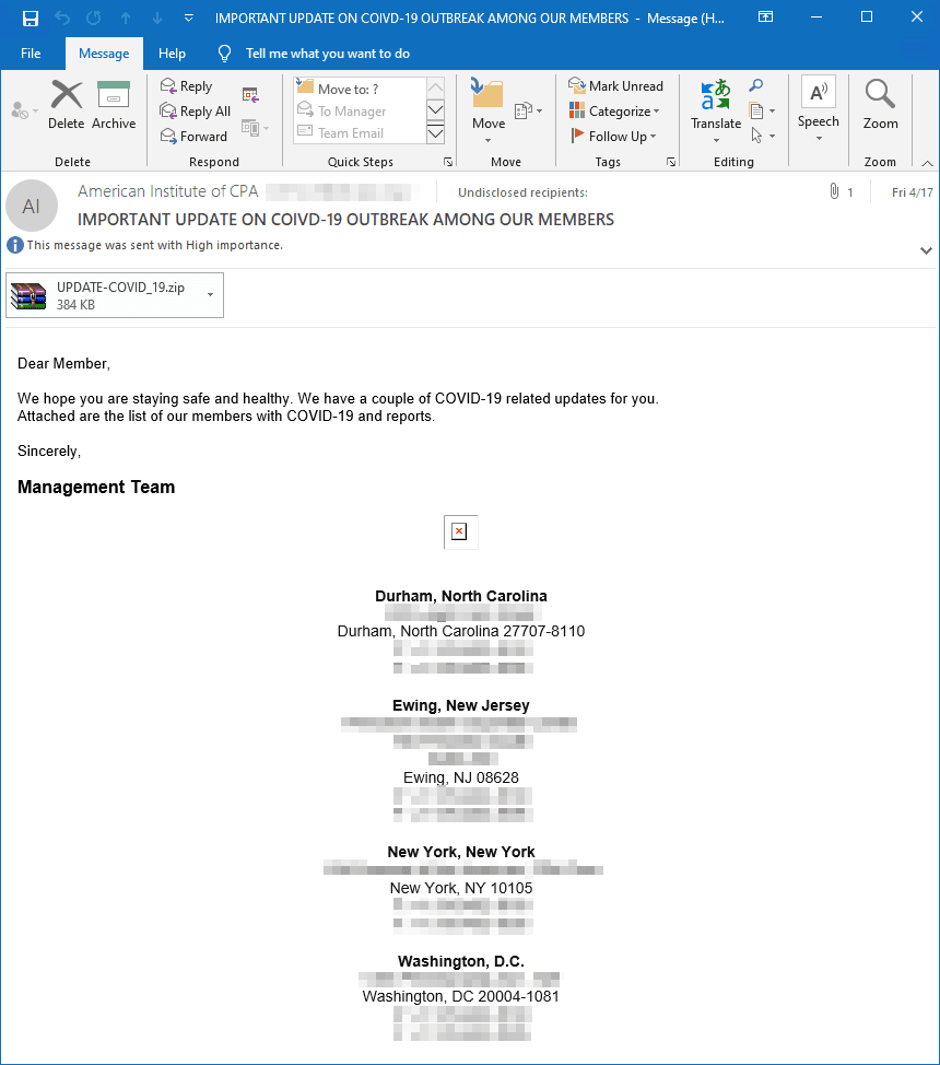 COVID malspam