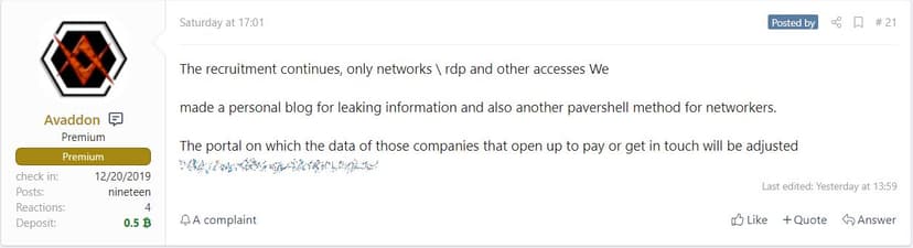 Avaddon ransomware operators have launched their data leak site