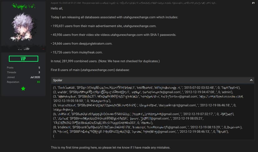 Threat actor leaked data for U.S. gun exchange site on hacking forum
