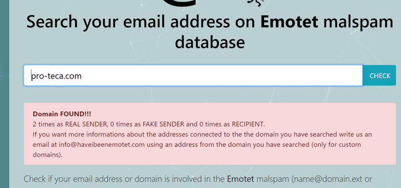 How to check if an email or a domain was used in Emotet attacks?