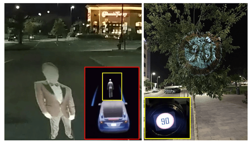Fooling self-driving cars by displaying virtual objects