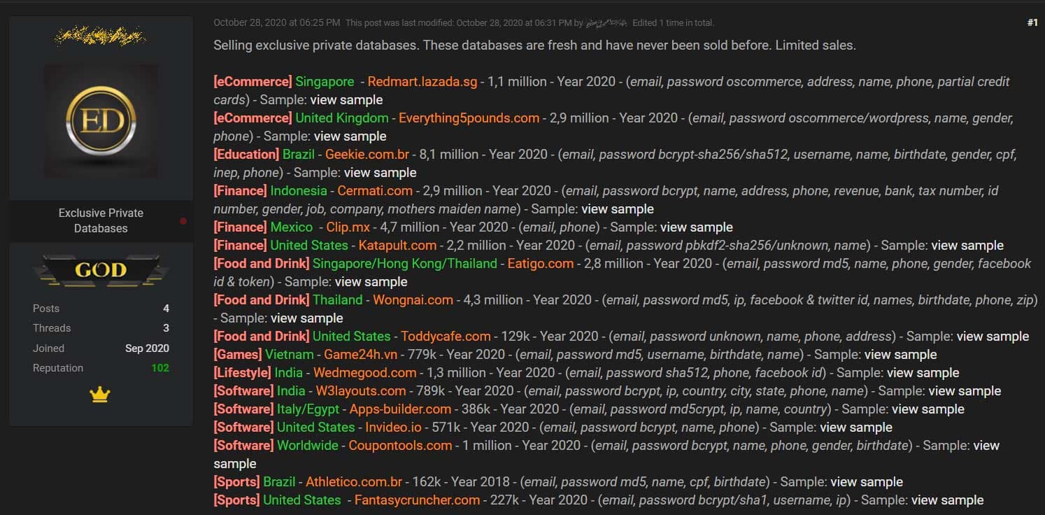 account databases sale