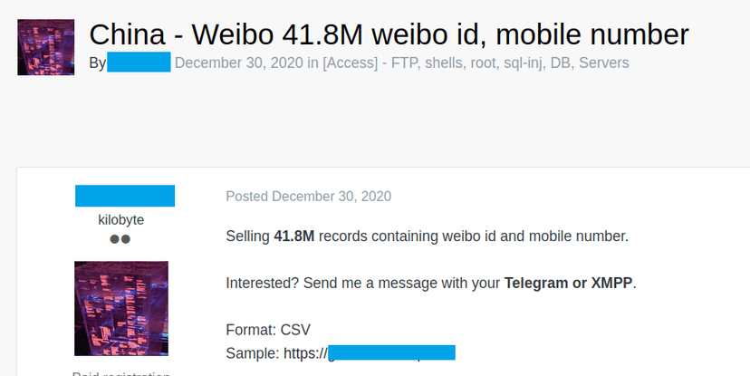 Over 200 million records of Chinese Citizens for Sale on the Darkweb
