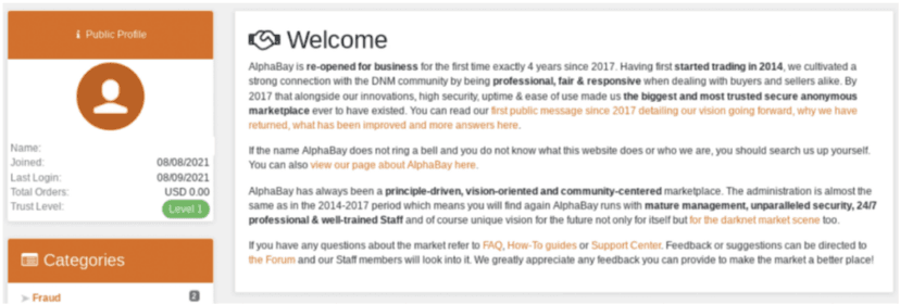 Four years after its takedown, AlphaBay marketplace revamped