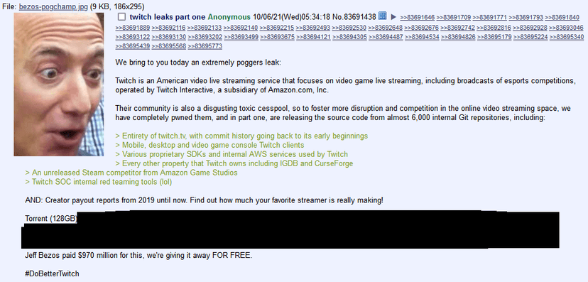 Twitch source code and sensitive data leaked online